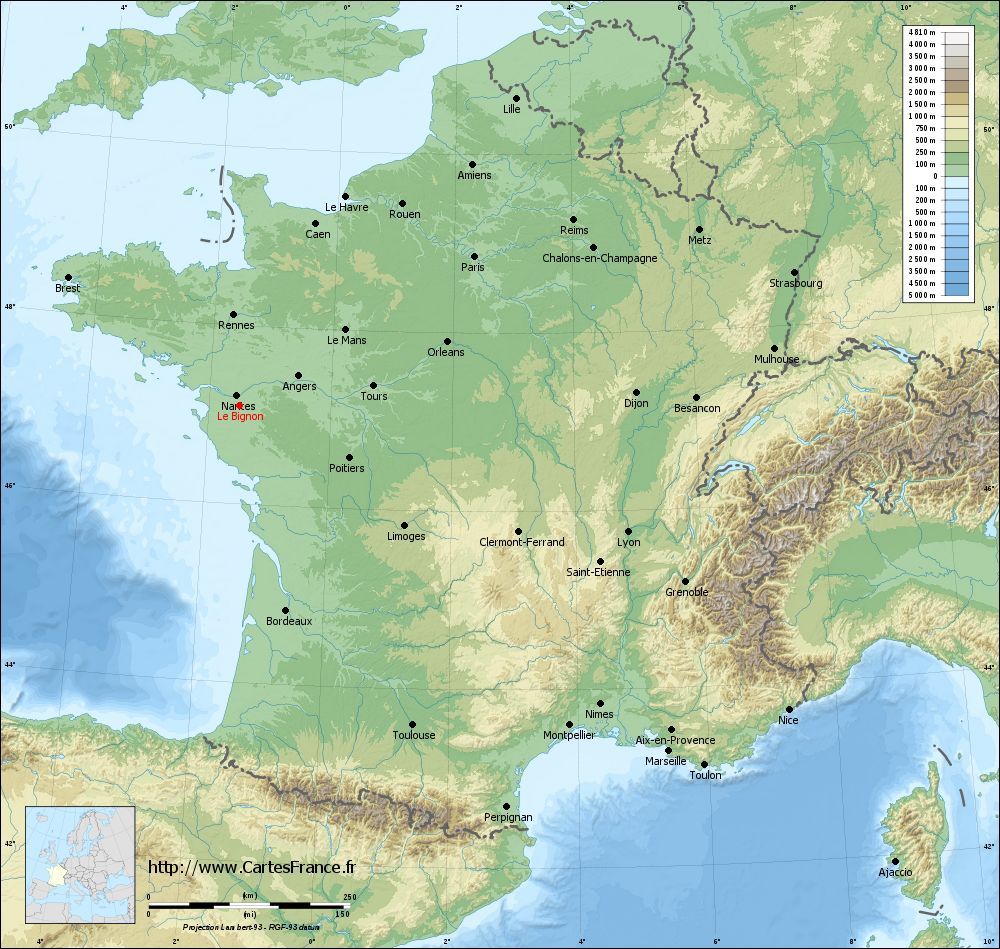 carte relief lambert grandes villes Le Bignon